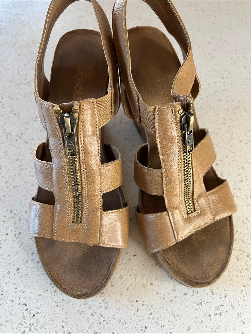 Aerosoles Women's Tan Leather Zip Front Slingback Sandals